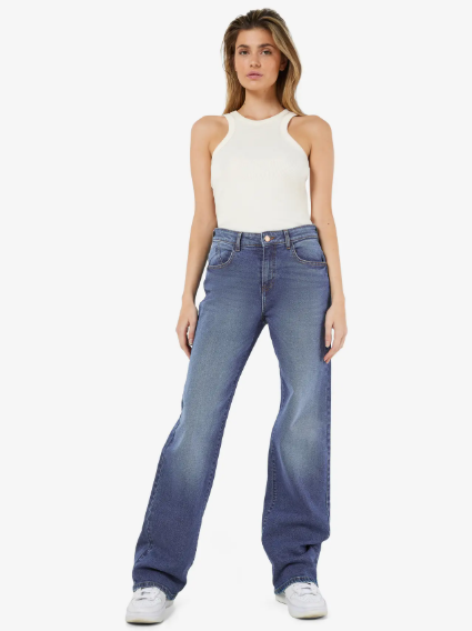 Noisy May Yolanda Wide Leg Jeans - Medium Blue Denim