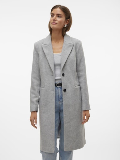 Vero Moda Blaza Herringbone Long Coat - Light Grey