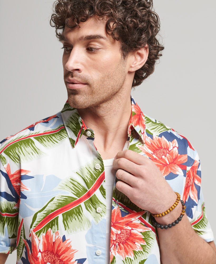 Men's Short Sleeve Hawaiian Shirt in Aya Burnt Orange Floral