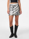 Pieces Malou Sequin Mid Waist Mini Skirt - Silver