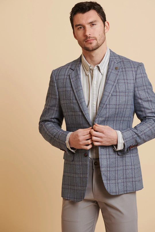 Marc Darcy Abbot Check Blazer - Blue Tweed