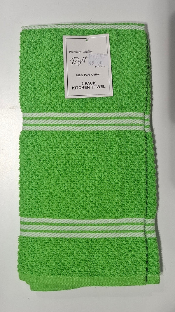 Right Choice 2 Pack Tea Towel -  Green/White