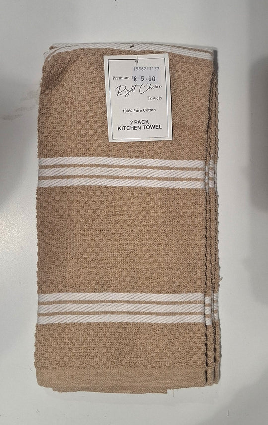Right Choice 2 Pack Tea Towel - Beige/White