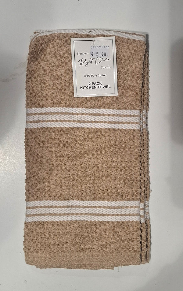 Right Choice 2 Pack Tea Towel - Beige/White