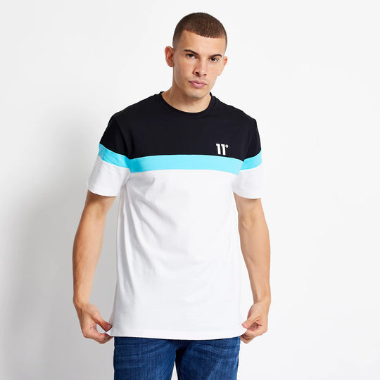 11 Degrees Triple Panel T-Shirt - White/Black/Capri Blue [Size XS]