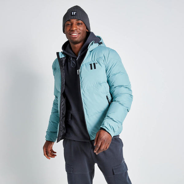 11 Degrees Large Panelled Puffer Jacket - Washed Green