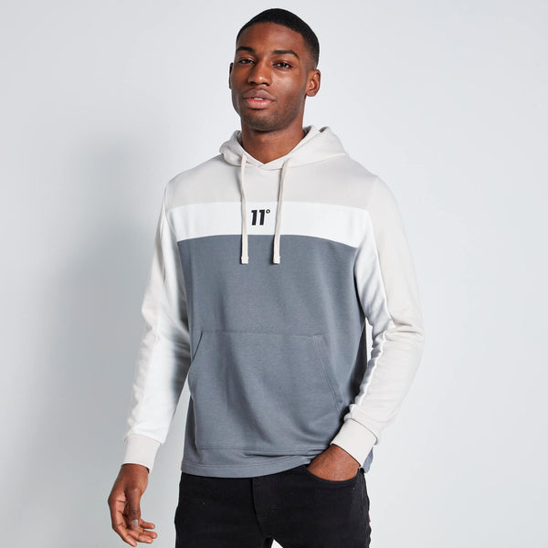 11 Degrees Cut and Sew Panelled Hoodie - Stone/Charcoal/Coconut White (size XS)