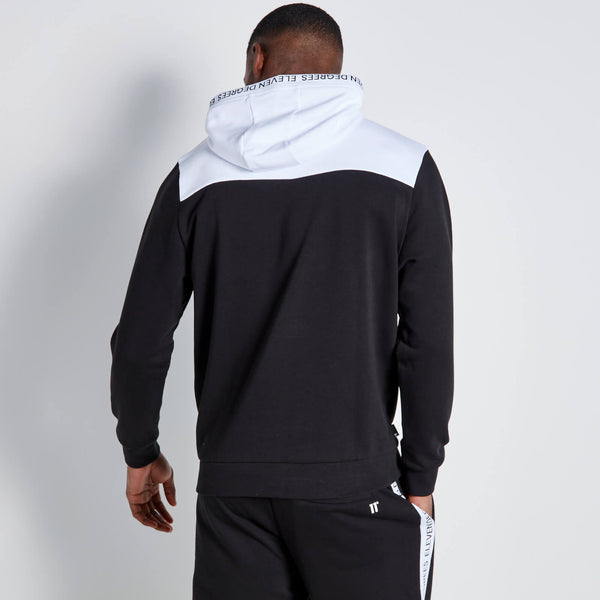 11 Degrees Text Print Block Hoodie - Black/White