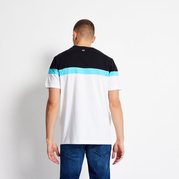 11 Degrees Triple Panel T-Shirt - White/Black/Capri Blue