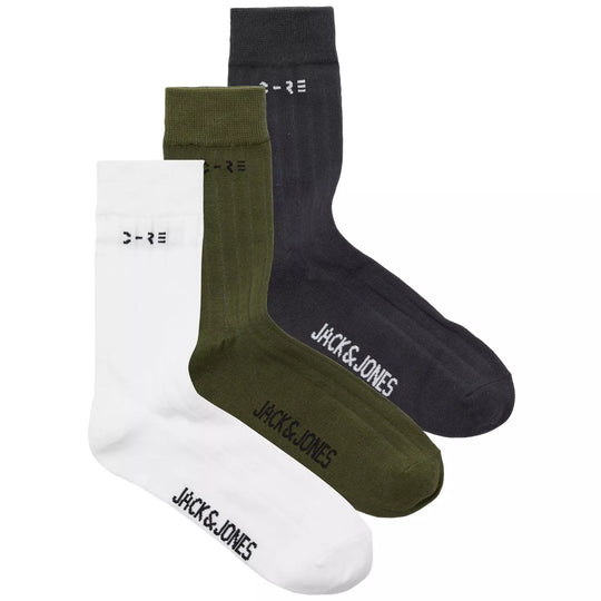 Jack & Jones Core 3 Pack Socks - Marshmallow/Cypress/Asphalt