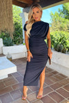 AX Paris Navy Off The Shoulder Draped Top Midi Dress