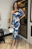 AX Paris Navy Marble Print One Shoulder Wrap Skirt Midi Dress