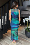 AX Paris Green And Blue Tie Dye Print Mesh Overlay Bodycon Midi Dress