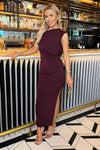 AX Paris Off The Shoulder Draped Top Midi Dress - Dark Plum