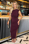 AX Paris Off The Shoulder Draped Top Midi Dress - Dark Plum