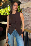 AX Paris Button Front Longline Waistcoat - Chocolate