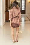 AX Paris Satin Tie Waist Wrap Shirt Mini Dress - Chocolate
