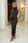 AX Paris Halter Neck Draped Waist Midi Dress - Chocolate