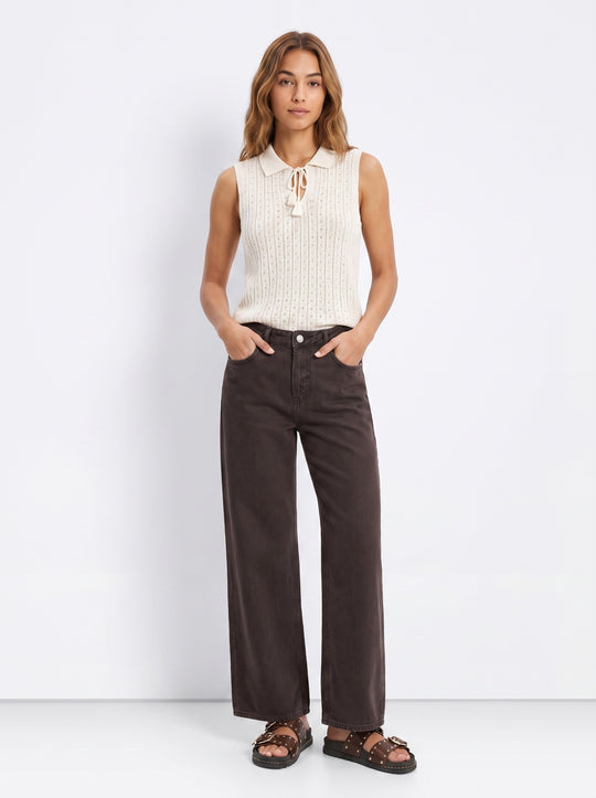 Tiffosi Celine Wide Leg Jeans - Dark Brown