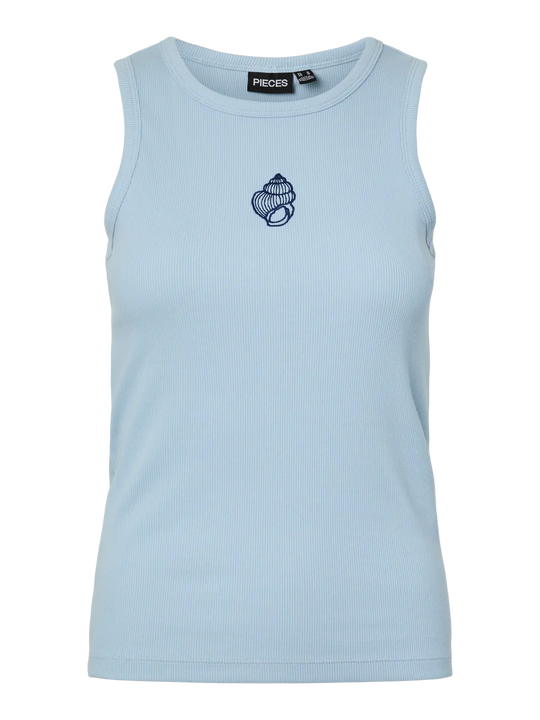Pieces May Embroidery Boxer Tank Top - Cashmere Blue