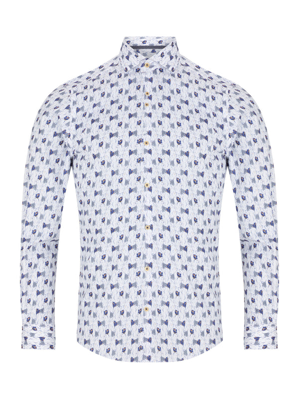 Remus Uomo Tapered Cotton Shirt - Navy & White