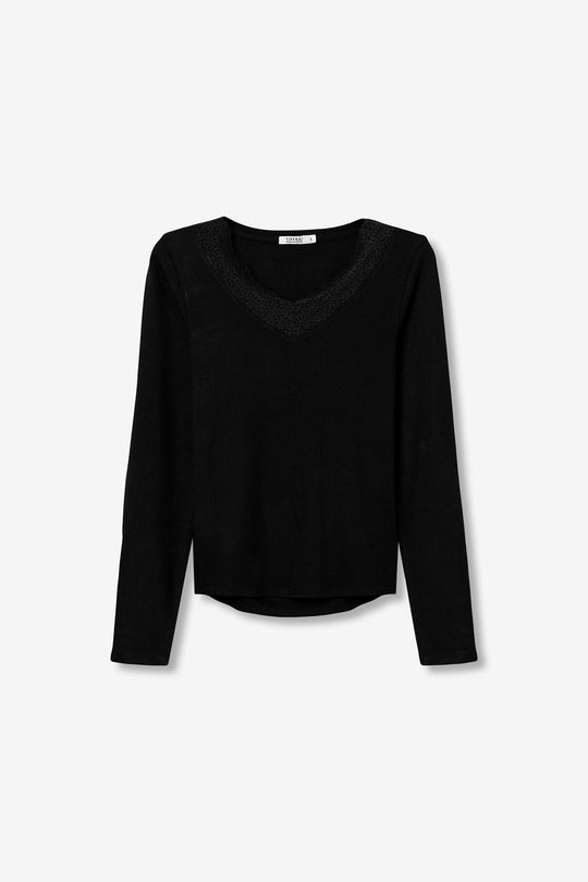 Tiffosi Icy Long Sleeve Lace Detail Top - Black