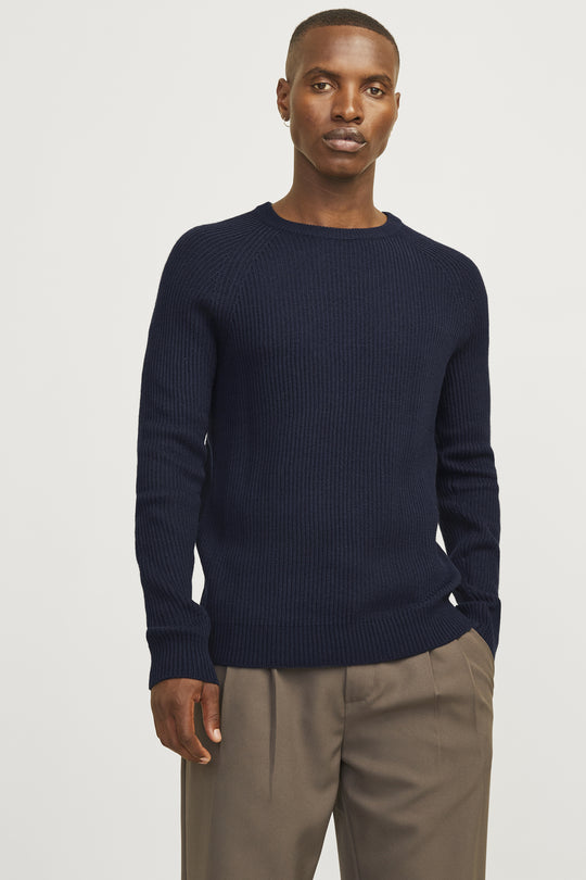 Jack & Jones Pannel Knit Crew Neck - Navy Blazer [Size XL]