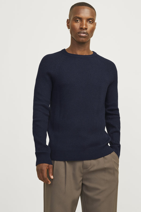 Jack & Jones Pannel Knit Crew Neck - Navy Blazer [Size XL]