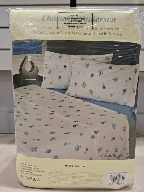 Charlotte Andersen 100% Brushed Cotton Sheet Set - Blue Flower