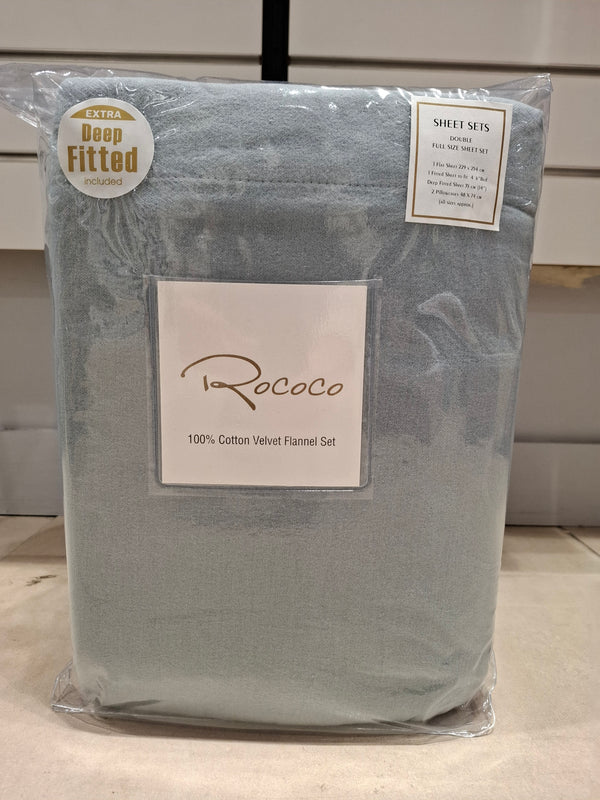 Rococo 100% Cotton Velvet Flannel Sheet Set - Grey