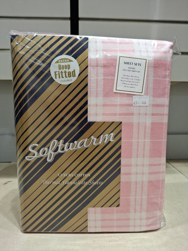 Softwarm Thermal Flannelette Sheet Set - Pink Check