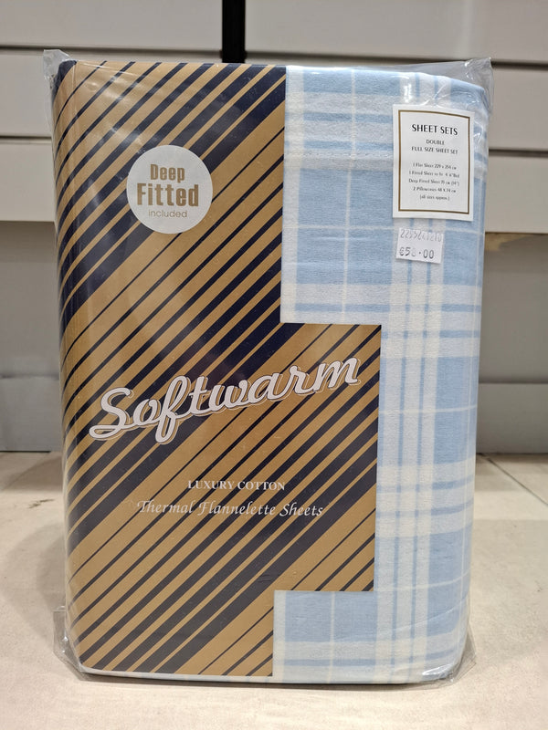 Softwarm Thermal Flannelette Sheet Set - Blue Check