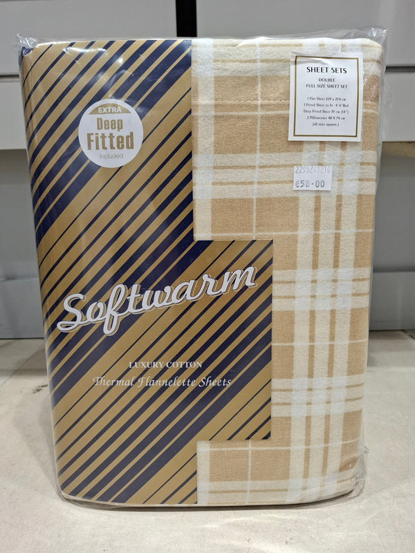 Softwarm Thermal Flannelette Sheet Set - Brown Check