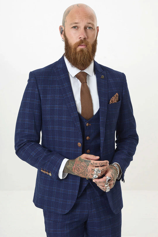 Marc Darcy Chigwell Tweed Check Blazer - Navy