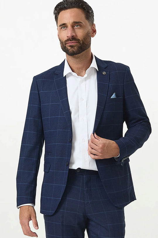 Marc Darcy Edinson Check Blazer - Navy/Sky