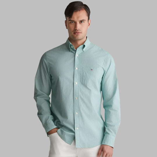 Gant Regular Dobby Dot Stripe Shirt - Deep Green