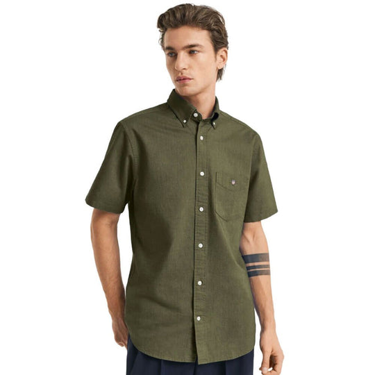Gant Regular Classic Oxford Short Sleeve Shirt - Moss Green [Size L]