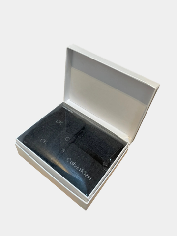 Calvin Klein Mens Socks 3 Pack Logo Luxury Cardboard Giftbox - Dark Grey Melange