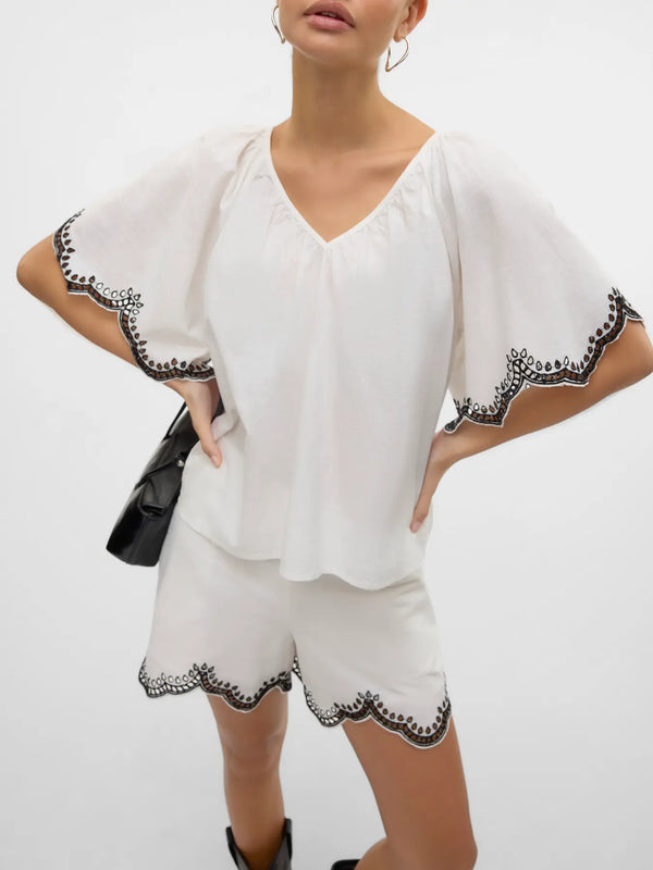 Vero Moda Diana 2/4 V-Neck Top - Snow White