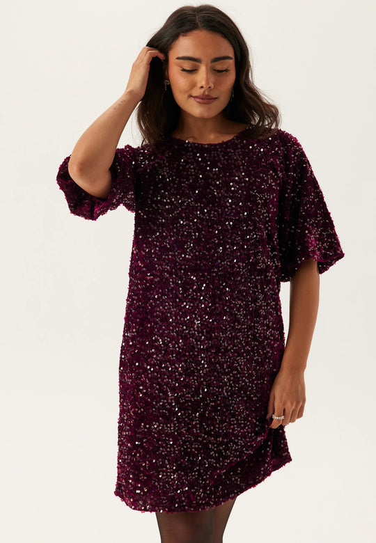 Pieces Kam Short Sleeve Puff Sleeves Dress - Tawny Port
