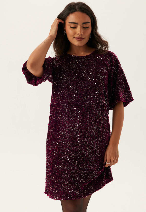 Pieces Kam Short Sleeve Puff Sleeves Dress - Tawny Port