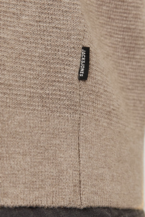 Jack & Jones Milano Stitch  Knit Half Zip - Greige Melange