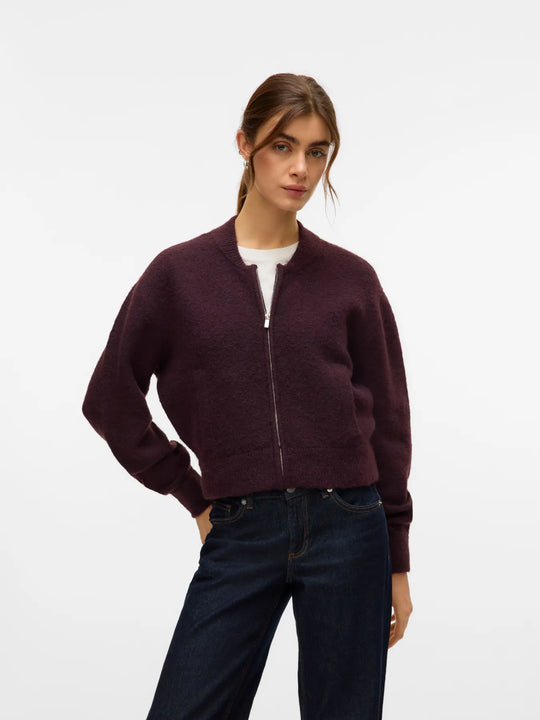 Vero Moda Hanna Long Sleeve O-Neck Zipper Cardigan - Winetasting