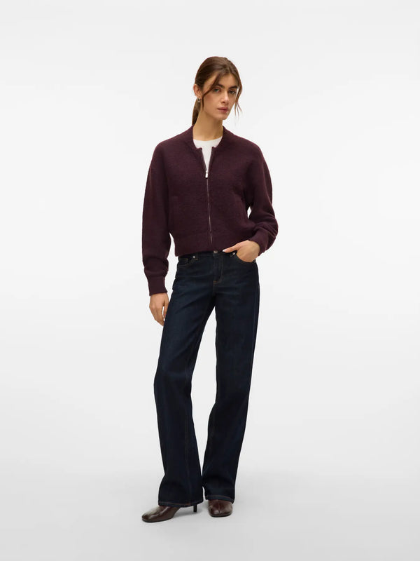 Vero Moda Hanna Long Sleeve O-Neck Zipper Cardigan - Winetasting