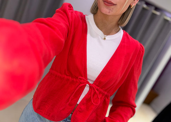 Pieces Sastina Long Sleeve V Neck Top - Lollipop