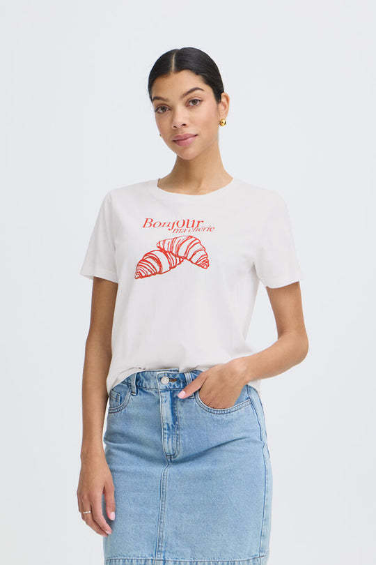 B.Young Sobbe Front Print T Shirt - White