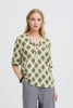 B.Young Joella V Neck Top - Ogee Ikat Kalamata