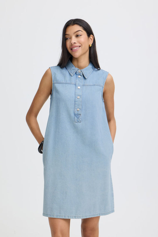 B.Young Kapuca Short Sleeve Dress - Light Blue Denim