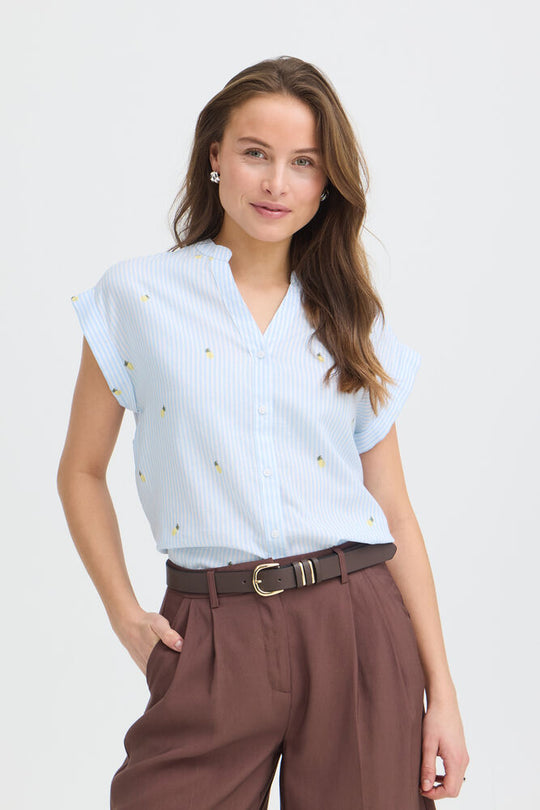 B.Young Isilas Shirt - Blue Stripe Pineapple