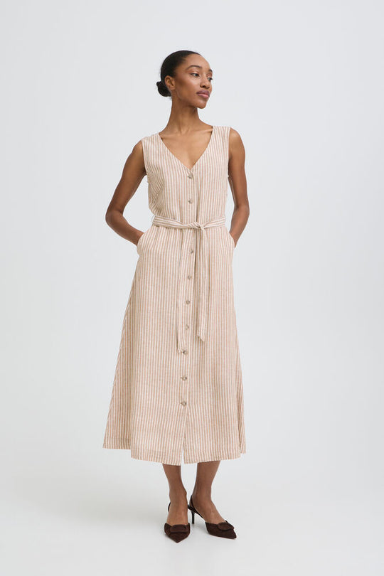 B.Young Falakka Button Dress - Woodsmoke Stripe